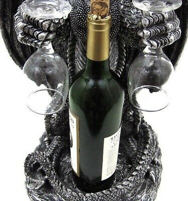 Large Legendary Smaug Brewery Black Dragon Wine Valet Holder Statue Wine Glasses