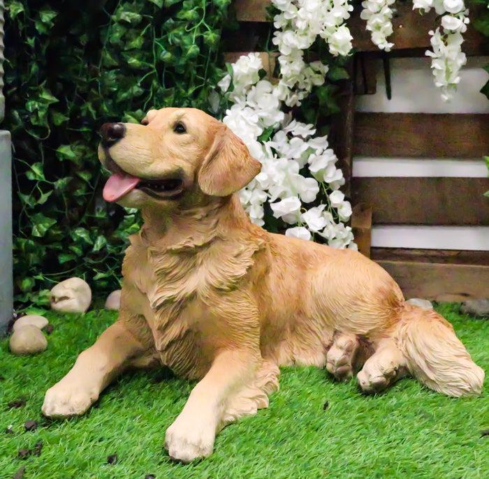 Large Lifelike Charlie The Chocolate Golden Retriever Panting Statue 23.25"Long