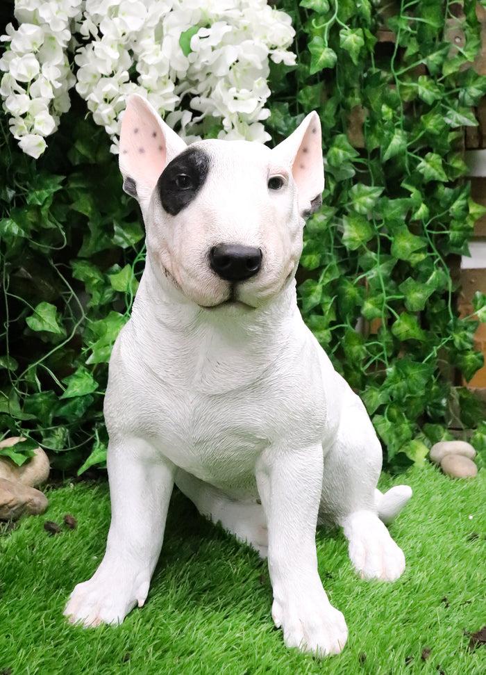 Large Lifelike Comical Bull Terrier Sitting Statue 16" L Fine Pedigree Dog Decor