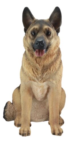 Large Lifelike Realistic German Shepherd Dog Statue With Glass Eyes 21.25"H
