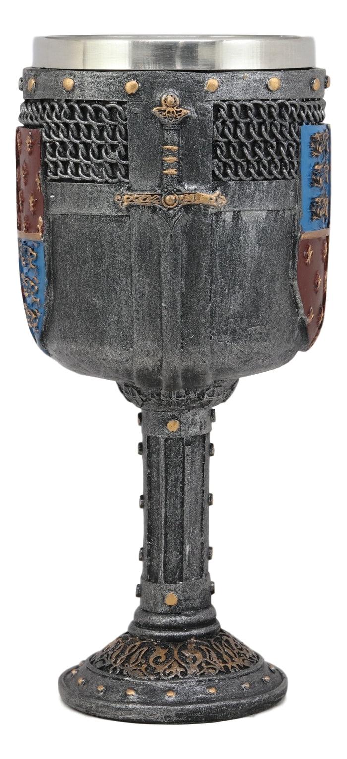 Large Medieval Heraldry Coat Of Arms Fleur De Lis Three Lions Wine Goblet Cup