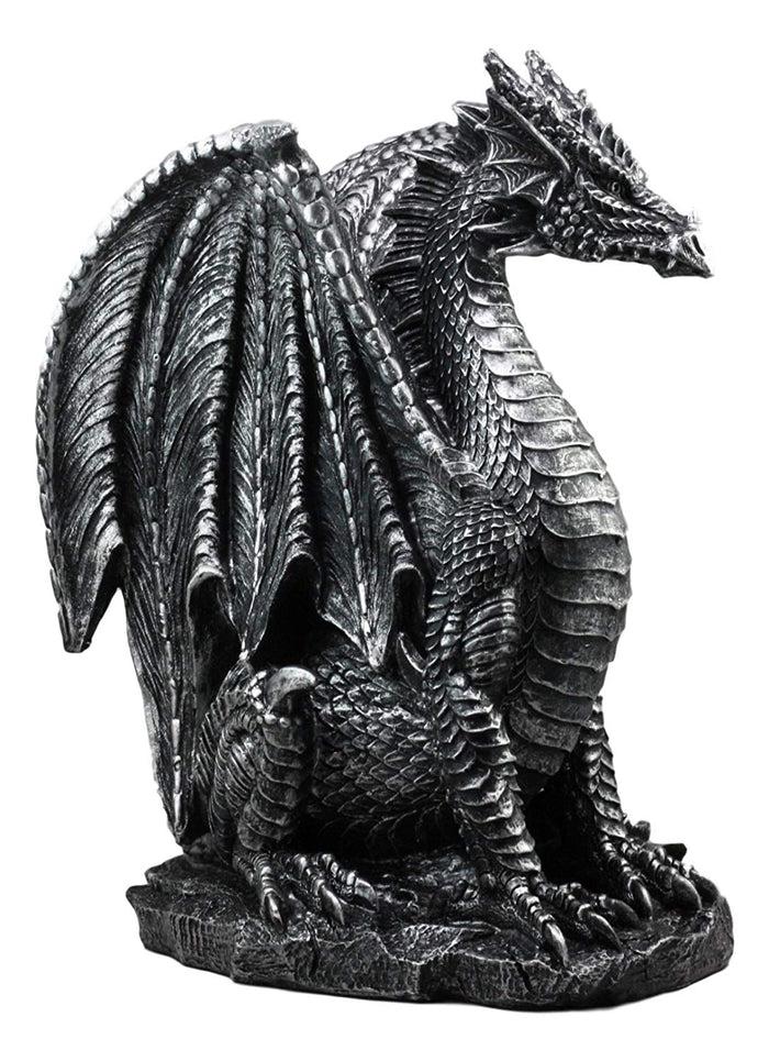 Large Medieval Sentry Abraxas Fantasy Black Dragon On Guard Statue 18"Tall Decor