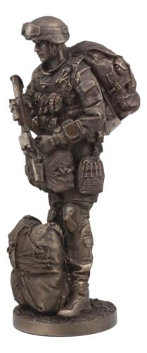 Large Military War Parachutist Soldier Paratrooper Carrying Rifle Statue 12.75"H