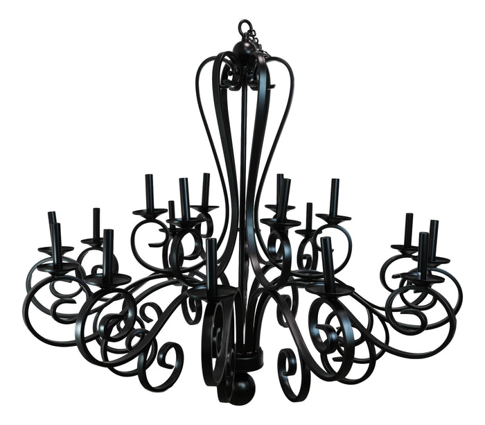 Large Modern Black Iron Ornate French Scroll 18 Arms Chandelier Pendant Lamp