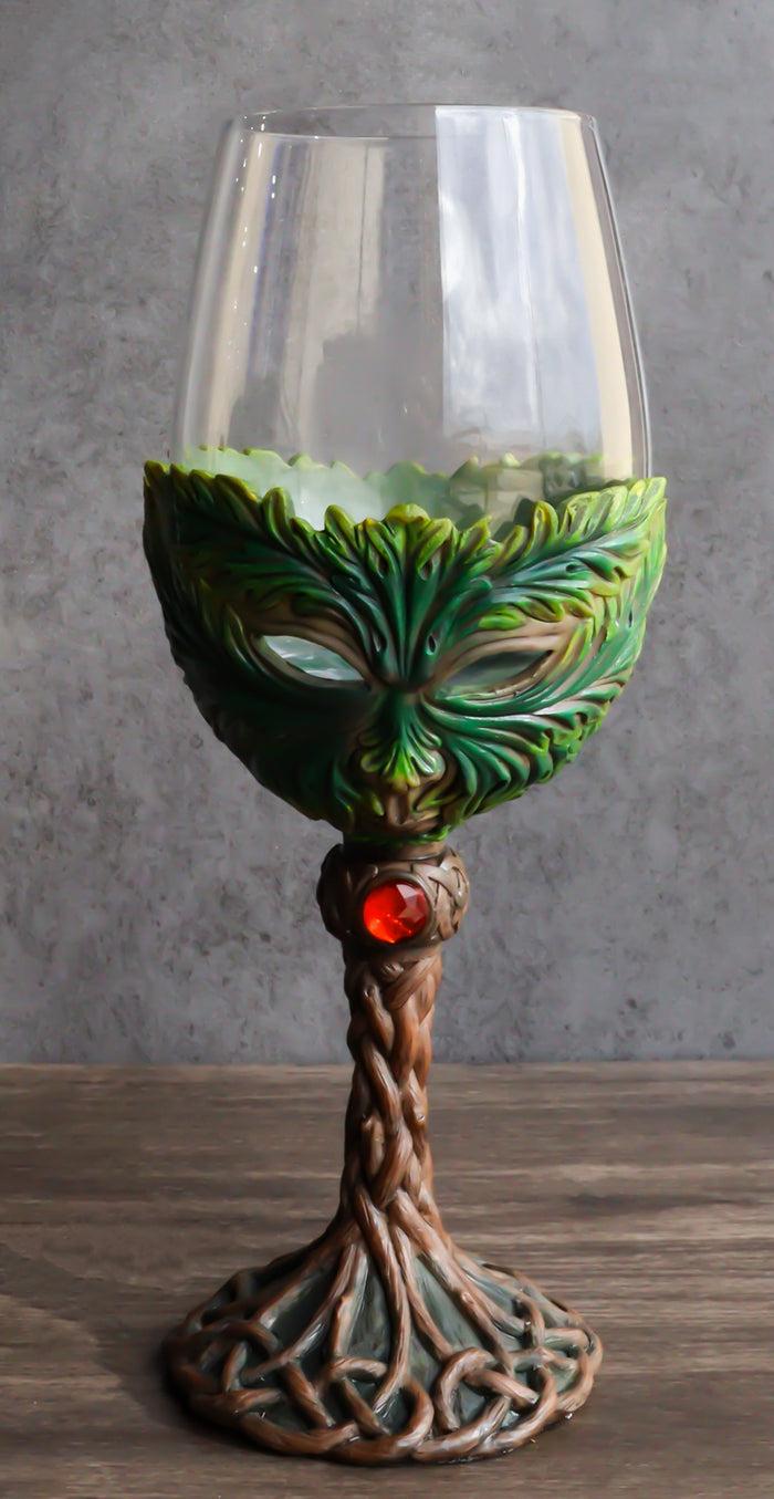 Large Mysterious Forest Tree Spirit Greenman Deity Wine Glass Goblet Chalice Cup