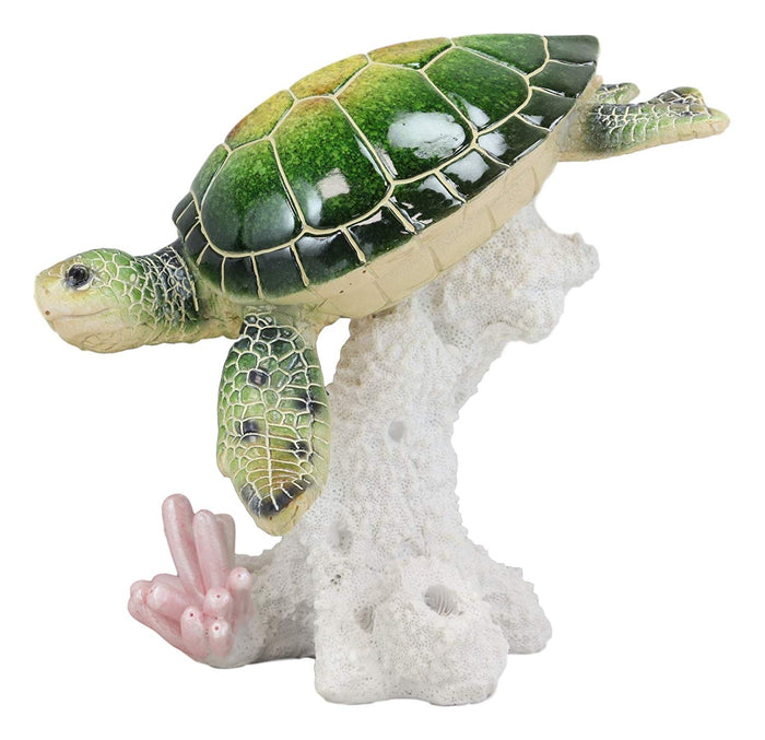 Large Nautical Ocean Colorful Giant Sea Turtle Swimming By White Corals Statue