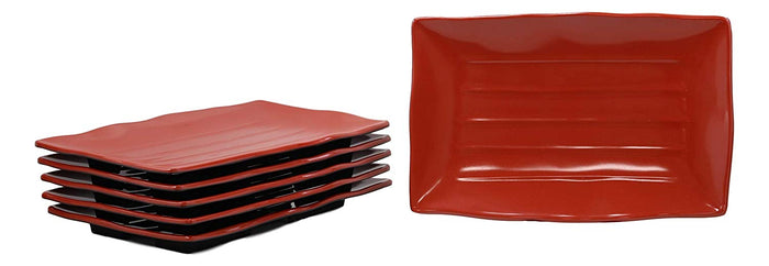 Large Red Black Melamine Serving Platter Plate Or Dish For Sushi Kebab Set Of 6