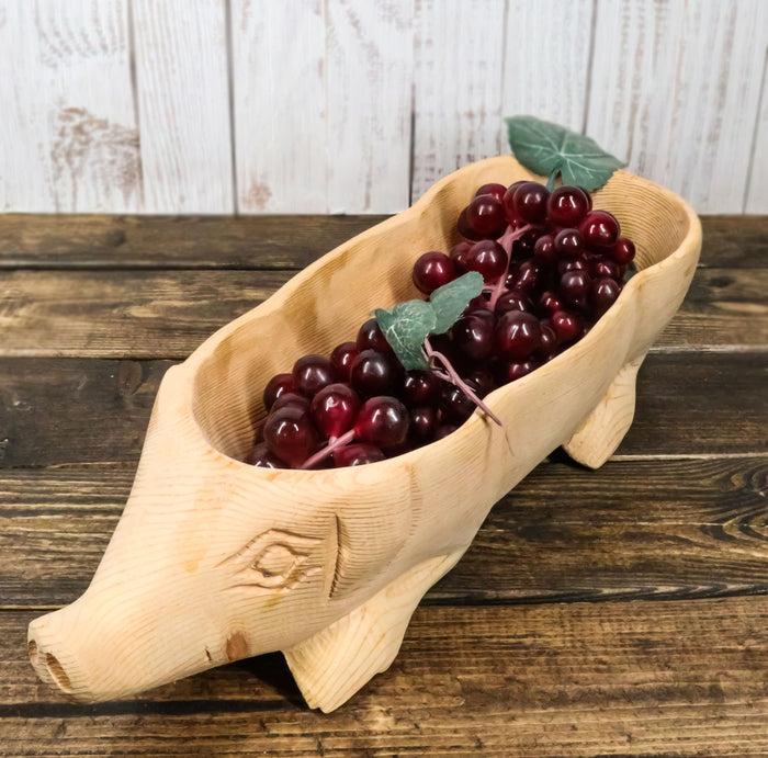 Large Rustic Wooden Hand Carved Tiki Animal Farm Pig Serving Bowl Tray Platter