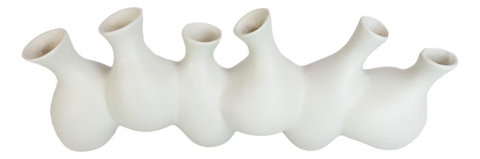 Large Semi Gloss Modern Abstract White Ceramic Floral Vase 6 Hole Cluster Rounds