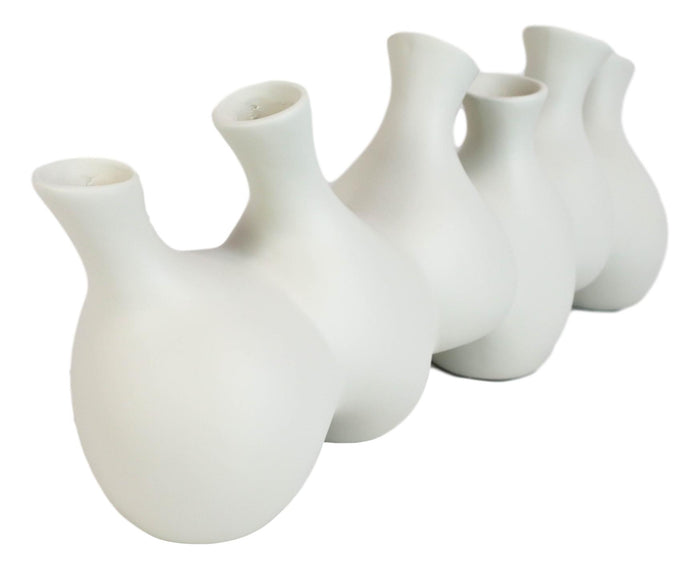 Large Semi Gloss Modern Abstract White Ceramic Floral Vase 6 Hole Cluster Rounds