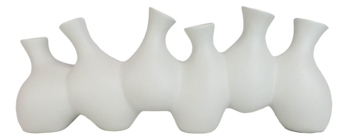 Large Semi Gloss Modern Abstract White Ceramic Floral Vase 6 Hole Cluster Rounds