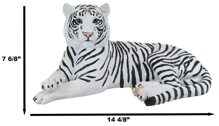 Large Siberian Ghost White Tiger Resting 15.5" Long Statue Home Garden Decor