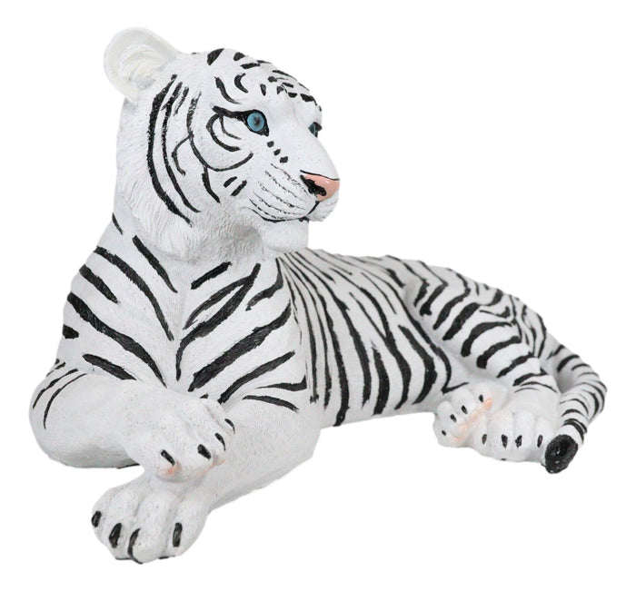 Large Siberian Ghost White Tiger Resting 15.5" Long Statue Home Garden Decor