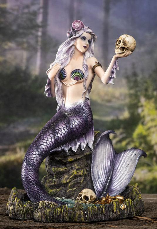 Large Sirens of The Seas Necromancer Gothic Mermaid Holding A Skull Figurine