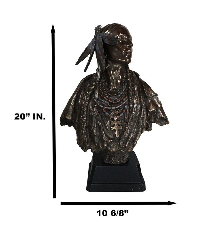 Large Tribal Indian Princess With Eagle Feather Headdress Statue 21 Inches Tall