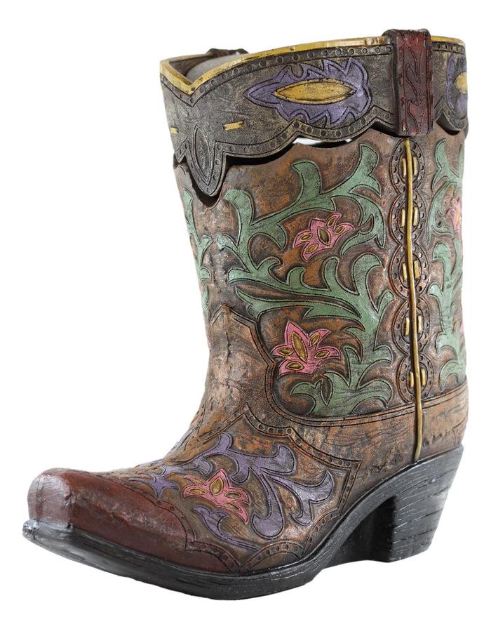 Large Western Floral Lace Vintage Design Cowboy Boot Waste Basket Bin With Lid