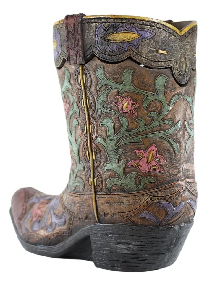 Large Western Floral Lace Vintage Design Cowboy Boot Waste Basket Bin With Lid