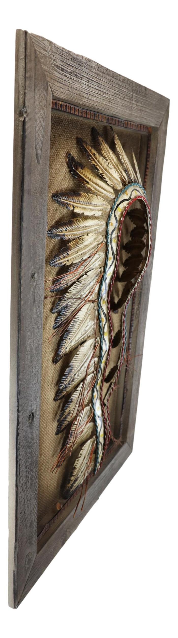 Large Western Indian Tribal Chief Headdress War Bonnet Wall Decor Picture Frame