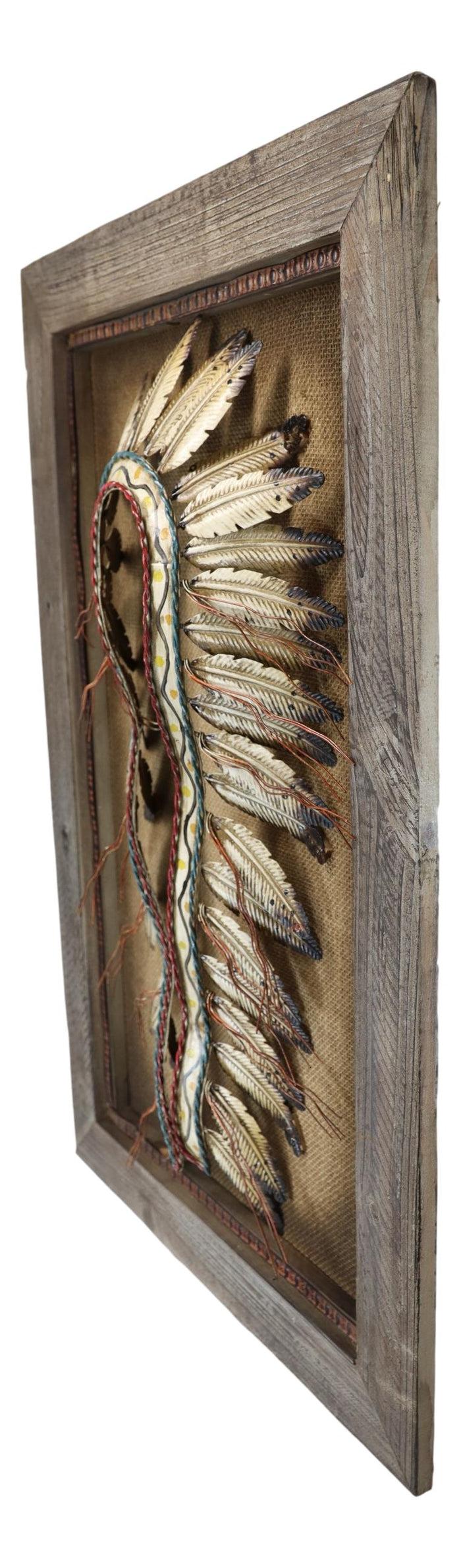 Large Western Indian Tribal Chief Headdress War Bonnet Wall Decor Picture Frame