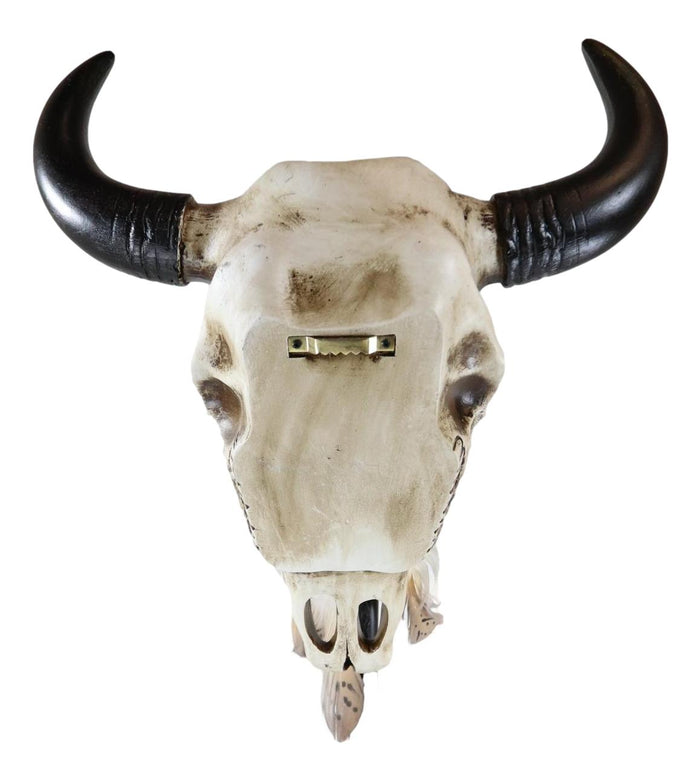 Large Western Native American Turquoise And Red Web Dreamcatcher Bison Cow Skull