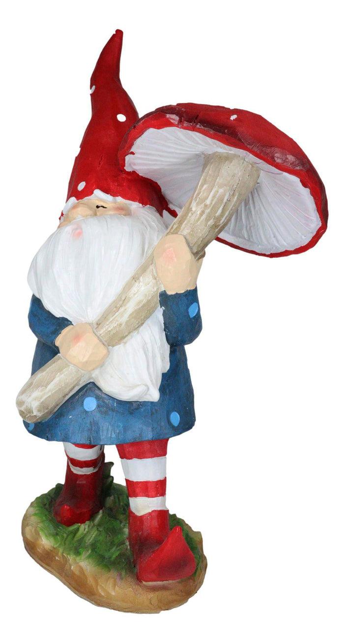 Large Whimsical Garden Gnome With Giant Toadstool Mushroom Umbrella Figurine