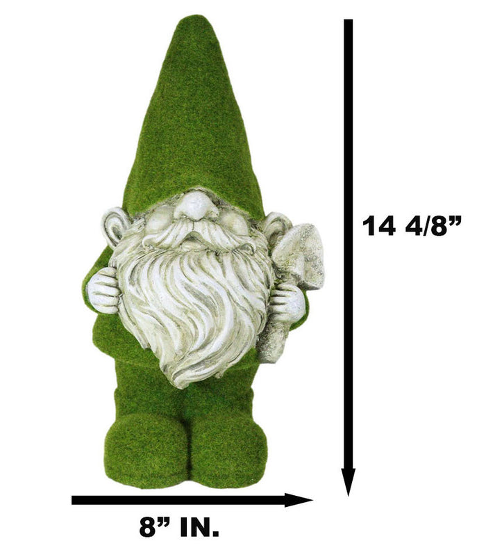 Large Whimsical Green Thumb Gnome With Shovel Garden Statue In Artificial Moss
