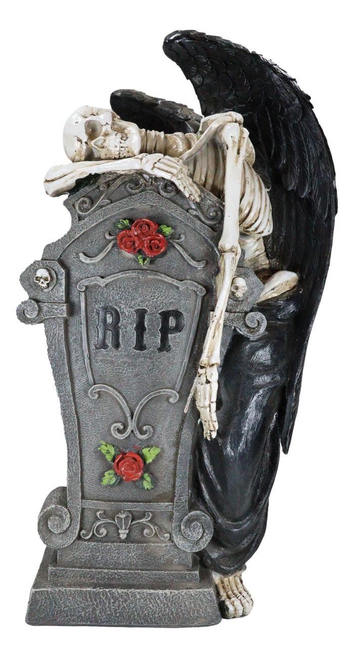 Large Winged Death Angel Grim Reaper Skeleton By Graveyard Tombstone Figurine