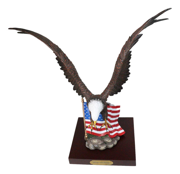 Large Wings Of Liberty Bald Eagle Flying Over American Flag Statue With Base 17"