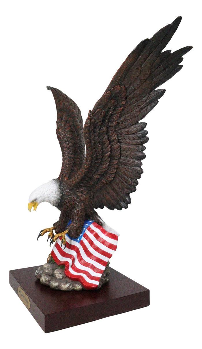 Large Wings Of Liberty Bald Eagle Flying Over American Flag Statue With Base 17"