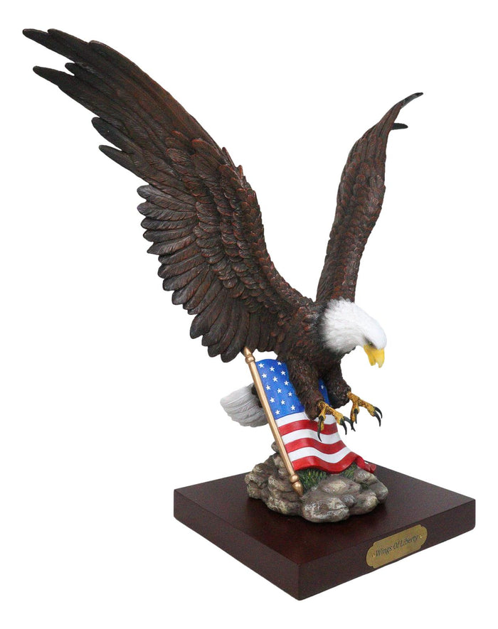 Large Wings Of Liberty Bald Eagle Flying Over American Flag Statue With Base 17"