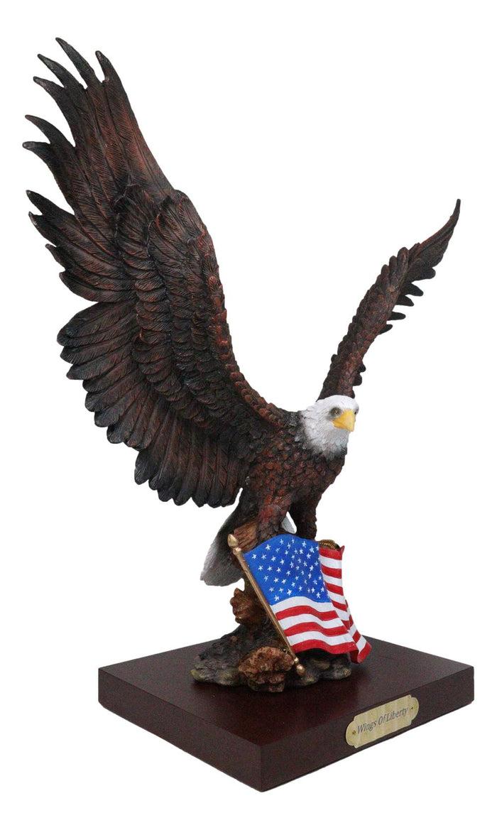 Large Wings Of Liberty Bald Eagle Set On American Flag Statue With Base 17"