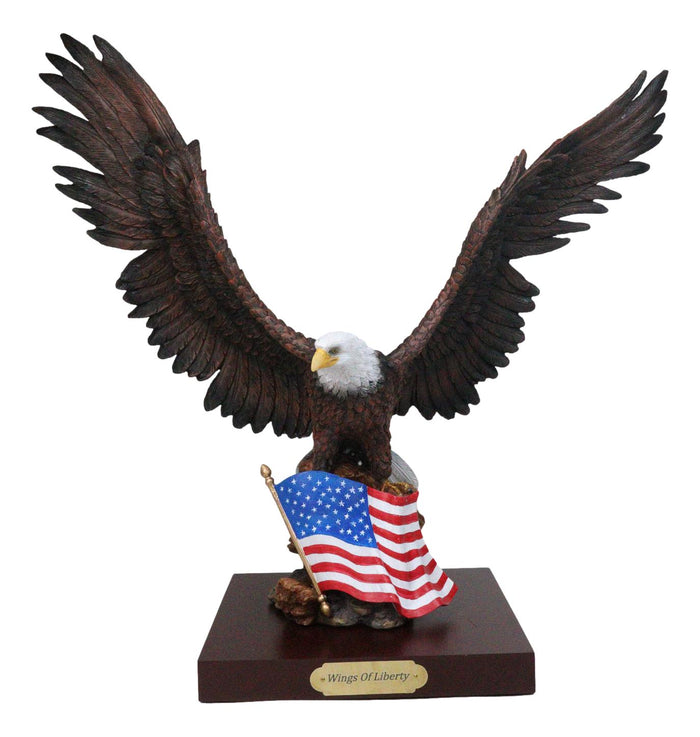 Large Wings Of Liberty Bald Eagle Set On American Flag Statue With Base 17" Large Wings Of Liberty Bald Eagle Set On American Flag Statue With Base 17"