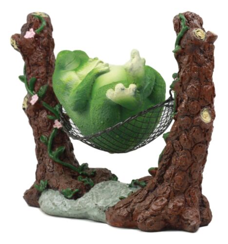 Lazy Day Whimsical Fat Frog Sleeping On Hammock Statue For Storybook Tale Animal