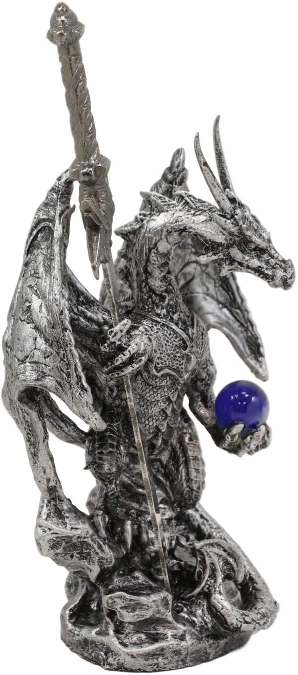 Legendary Silver Dragon Carrying Orb And Excalibur Sword Letter Opener Figurine