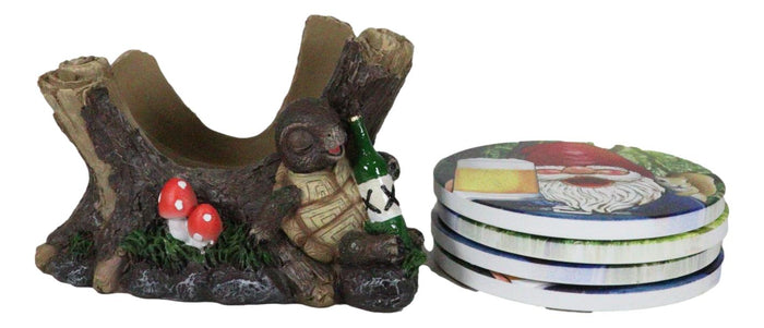 Life Of The Party Gnome Toast And Drunk Turtle Tortoise Coasters And Holder Set