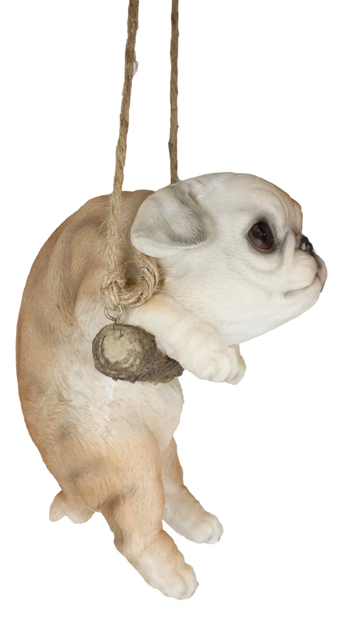 Lifelike American Bulldog Puppy Dog On Branch Swing Hanger Wall Decor Figurine