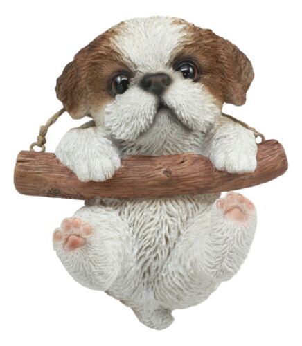 Lifelike Teacup Shih Tzu Puppy Macrame Branch Hanger 5.25"Tall With Jute Strings
