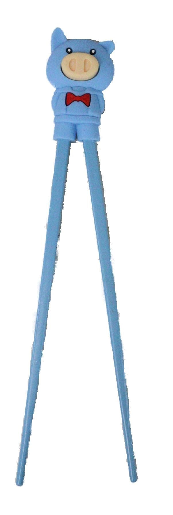 Light Blue Porky Pig Reusable Training Chopsticks Set With Silicone Helper Light Blue Porky Pig Reusable Training Chopsticks Set With Silicone Helper