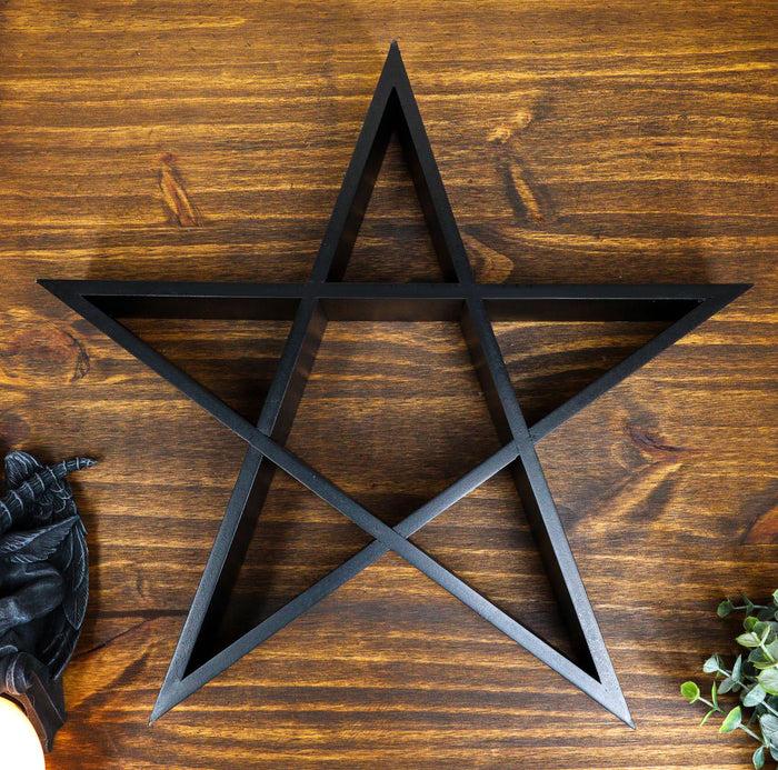 Light Duty Black Sacred Pentagram Star Wicca Wall Floating MDF Wood Shelf Decor