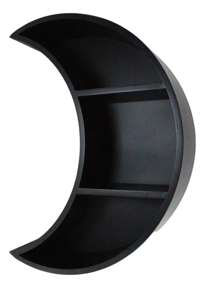 Light Duty Black Sacred Waxing Crescent Moon Wall Hanging 2 Tier MDF Wood Shelf