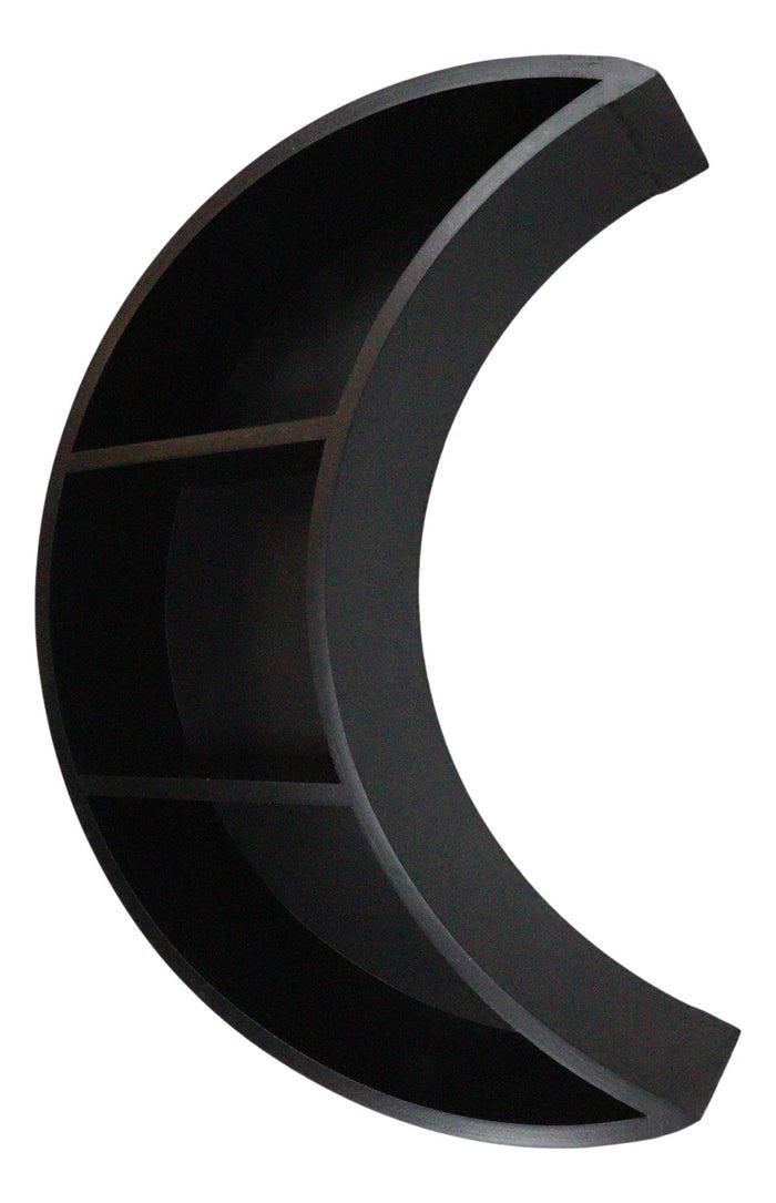 Light Duty Black Sacred Waxing Crescent Moon Wall Hanging 2 Tier MDF Wood Shelf