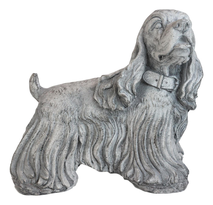 Long Haired Cavalier King Charles Spaniel Dog Faux Stone MGO Garden Statue 14"L