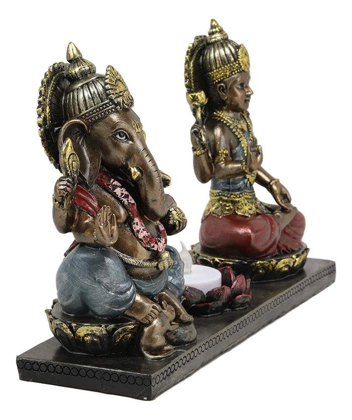 Lord Ganesha & Sri Krishna Seated With Lotus Flower Votive Candle Holder Statue