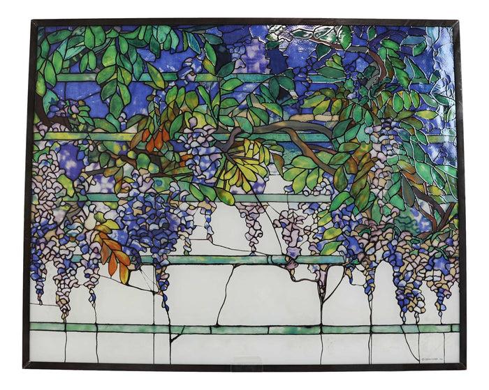 Louis Comfort Tiffany Wisteria Blossoms Stained Glass Wall Or Desktop Plaque