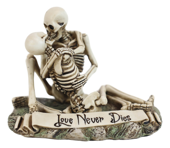 Love Never Dies Day Of The Dead Skeleton Couple Kissing By The Graveyard Statue