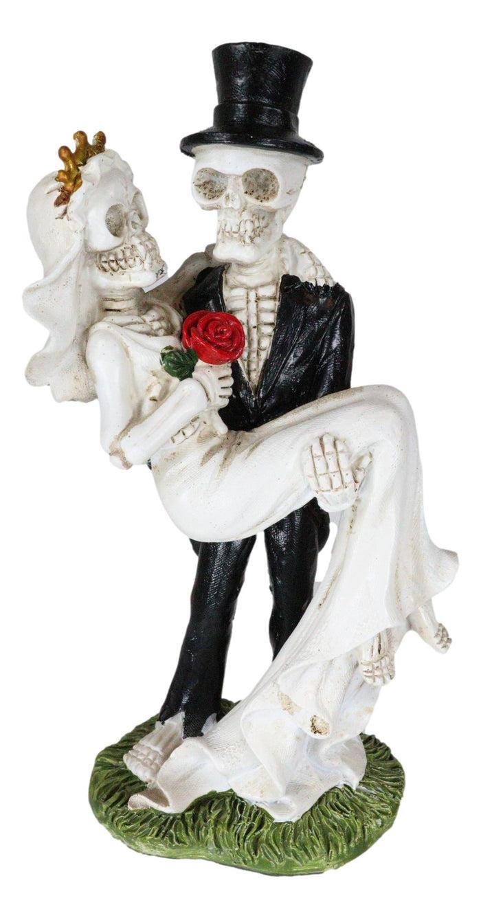 Love Never Dies Day Of The Dead Skeleton Groom Carrying Bride With Rose Figurine