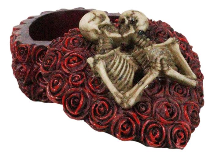 Love Never Dies Gothic Skeleton Lovers On Red Rose Wreath Decorative Trinket Box