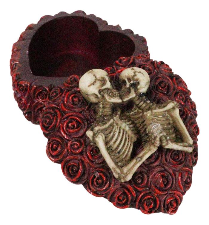 Love Never Dies Gothic Skeleton Lovers On Red Rose Wreath Decorative Trinket Box