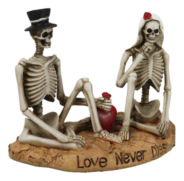 Love Never Dies Skeleton Bridal Wedding Couple With Rose By Red Heart Figurine