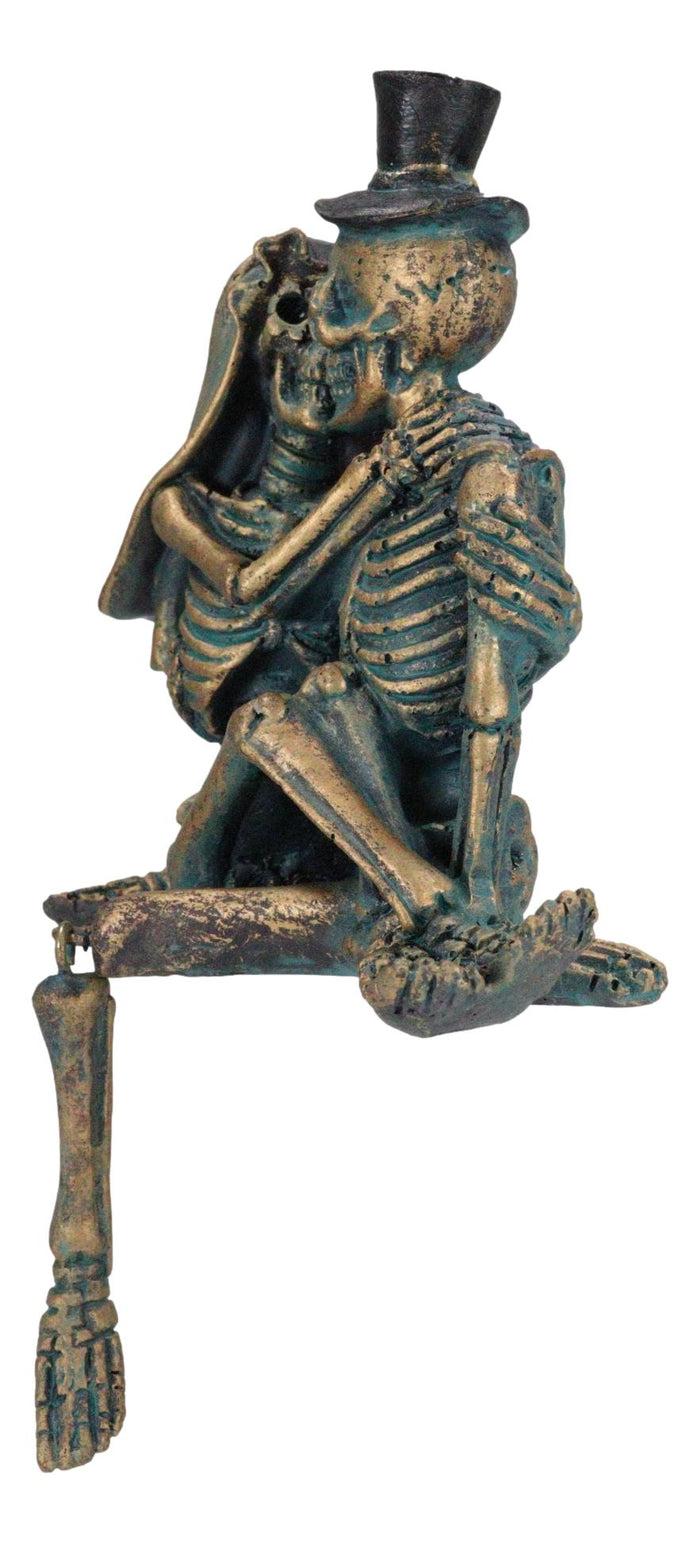 Love Never Dies Skeleton Couple Bride And Groom Kissing Shelf Sitter Figurine